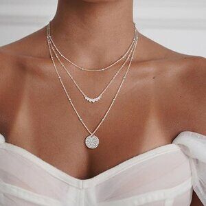 Layered Silver Necklaces for Women, Sterling Silver Stackable Stack Choker